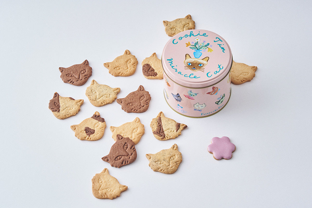 心踊る柔らかなピンクカラーのネコクッキー缶