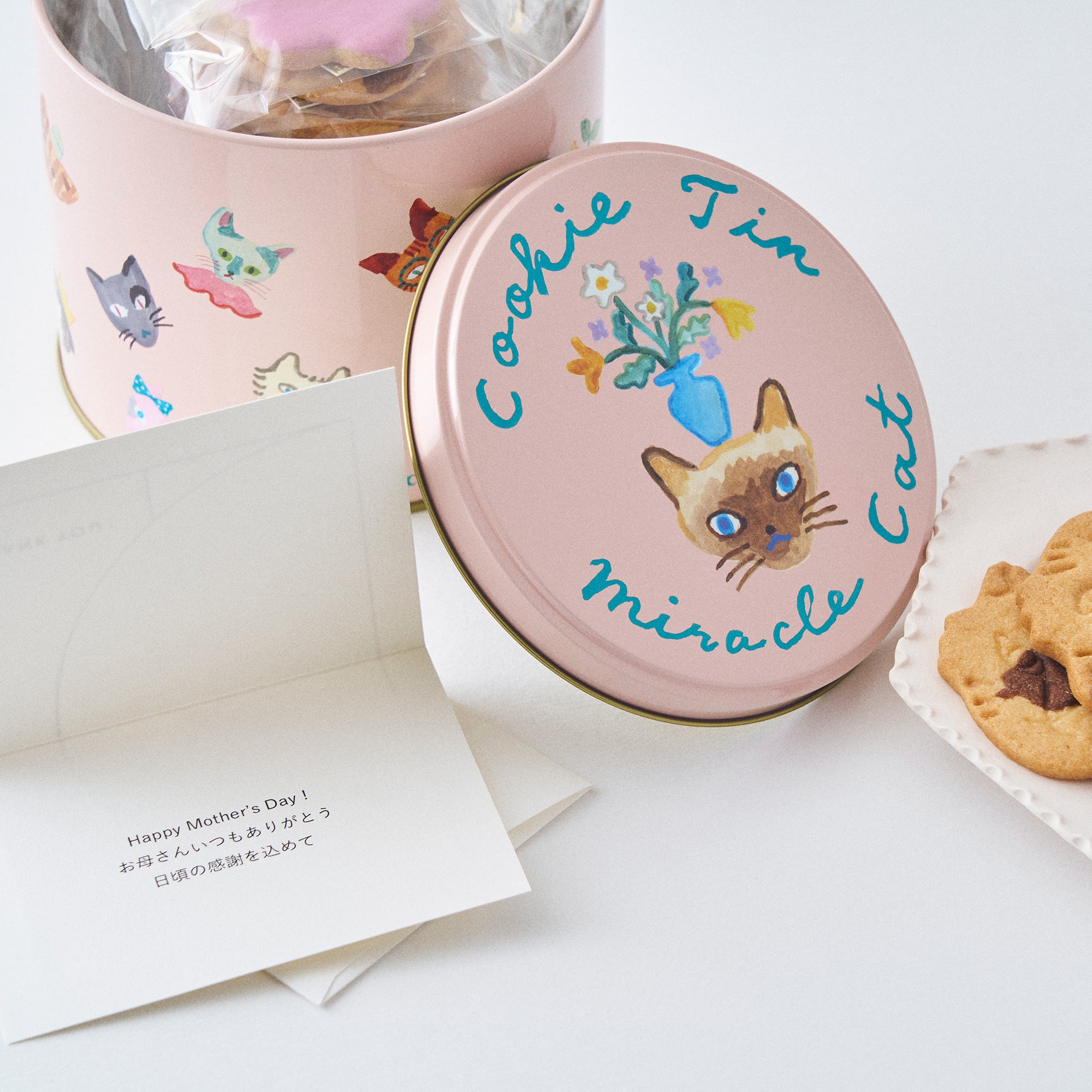 【母の日】Berry Miracle Cat Cookie Tin (神様のいたずらベリーネコクッキー缶)とメッセージカード