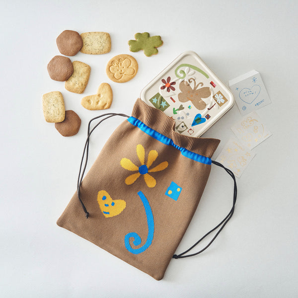 【opnner】Tiny Pocket Collage ビスケット缶とドローストリングバッグのセット